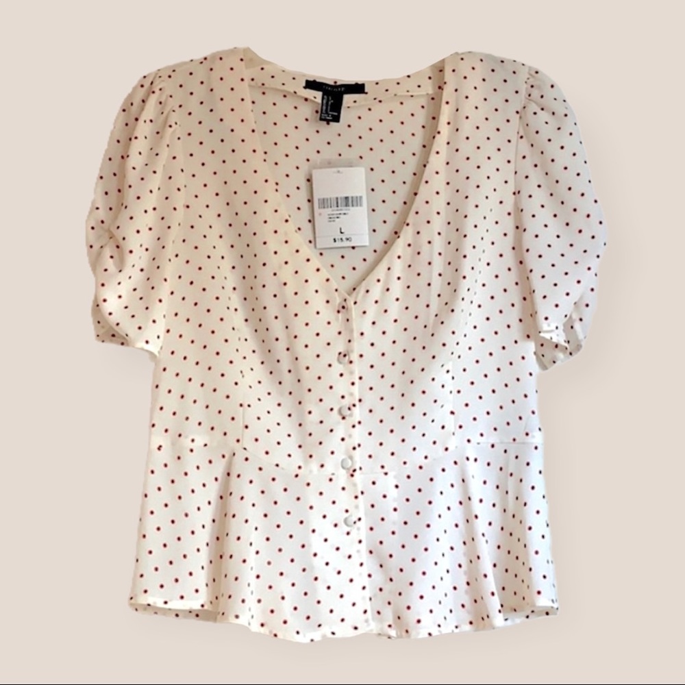 Polka Dot Peplum Blouse White and Red Forever 21